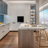 Mobile da cucina blu opaco di fascia alta Armadio Kichen in stile moderno laccato bianco Mobiletto a isola aperta con venature del legno di lusso 