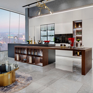 Lemari Dapur Pintu Lacquer Putih dengan Meja Kayu Solid