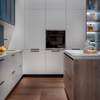 Mobile da cucina blu opaco di fascia alta Armadio Kichen in stile moderno laccato bianco Mobiletto a isola aperta con venature del legno di lusso 