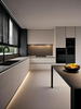 Elegant Modern - Style Open - Plan Խոհանոց `փայլուն սպիտակով եւ սեւ պահարաններով