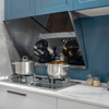 Mobile da cucina blu opaco di fascia alta Armadio Kichen in stile moderno laccato bianco Mobiletto a isola aperta con venature del legno di lusso 